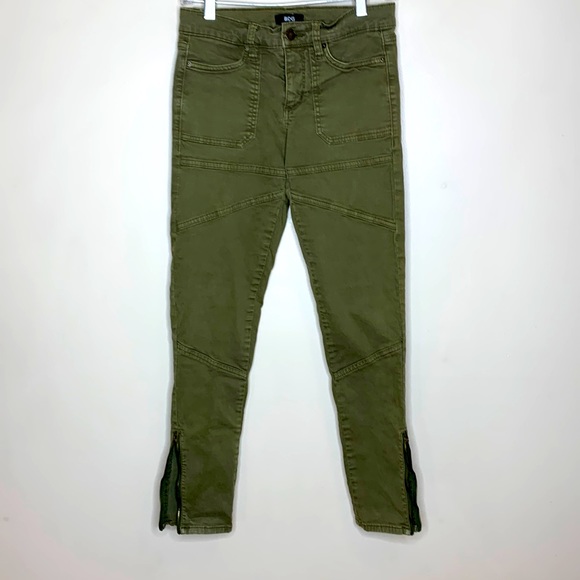 BDG | Moss Green Straight Moto Jeans | Skinny | Bottom Leg Zippers Size 26 - Picture 8 of 11